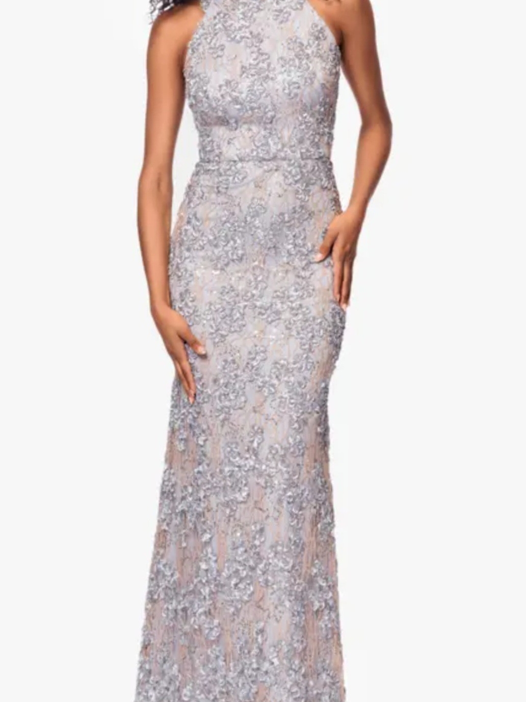 Embroidered Lace Evening Gown In Light Lavender